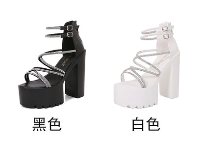 Car Model Catwalk Banquet Performance Women's Shoes 16 Cm Waterproof Pole Dance Crystal 15CM High Heel Chunky Sandals