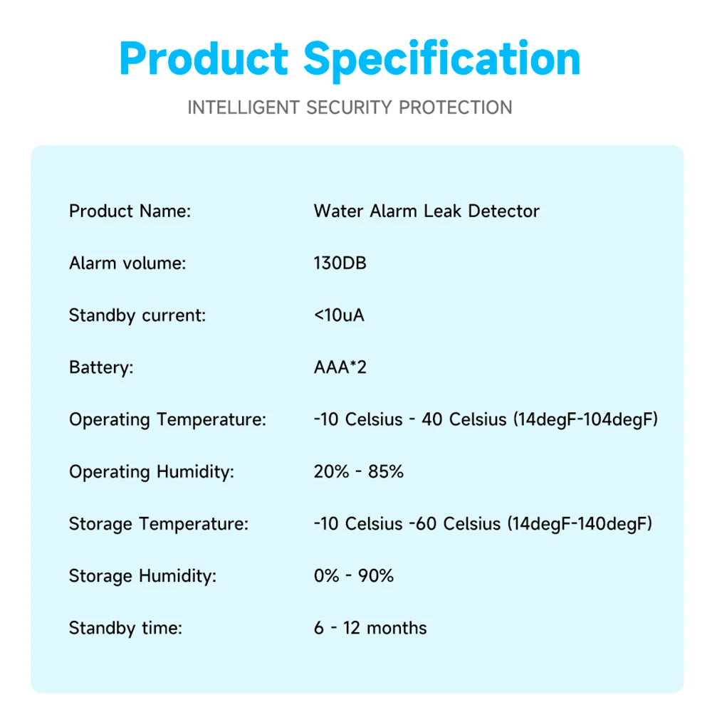 Non-Smart Water Alarm Leak Detector 130dB Sound & Light Water Leak Sensor Essential Waterproof Home Safety Device