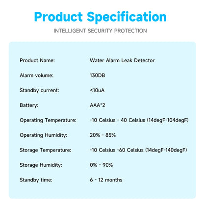 Non-Smart Water Alarm Leak Detector 130dB Sound & Light Water Leak Sensor Essential Waterproof Home Safety Device