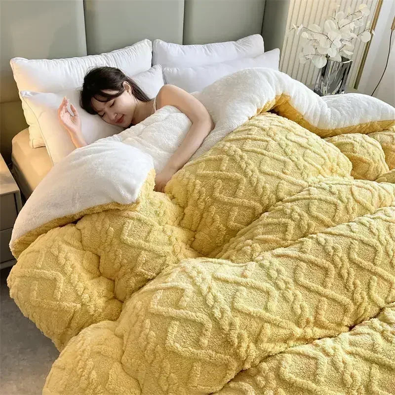 Super Thick Weighted Winter Blanket for Bed Faux Lamb Cashmere Plush Fleece Throw Queen King Size Cozy Warm Quilt Comforter