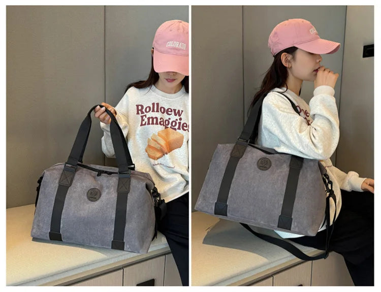 Men's Large Capacity Fashionable Short Distance Travel Totes New Suede Travel Handbag Women's Portable Sports and Fitness Bag