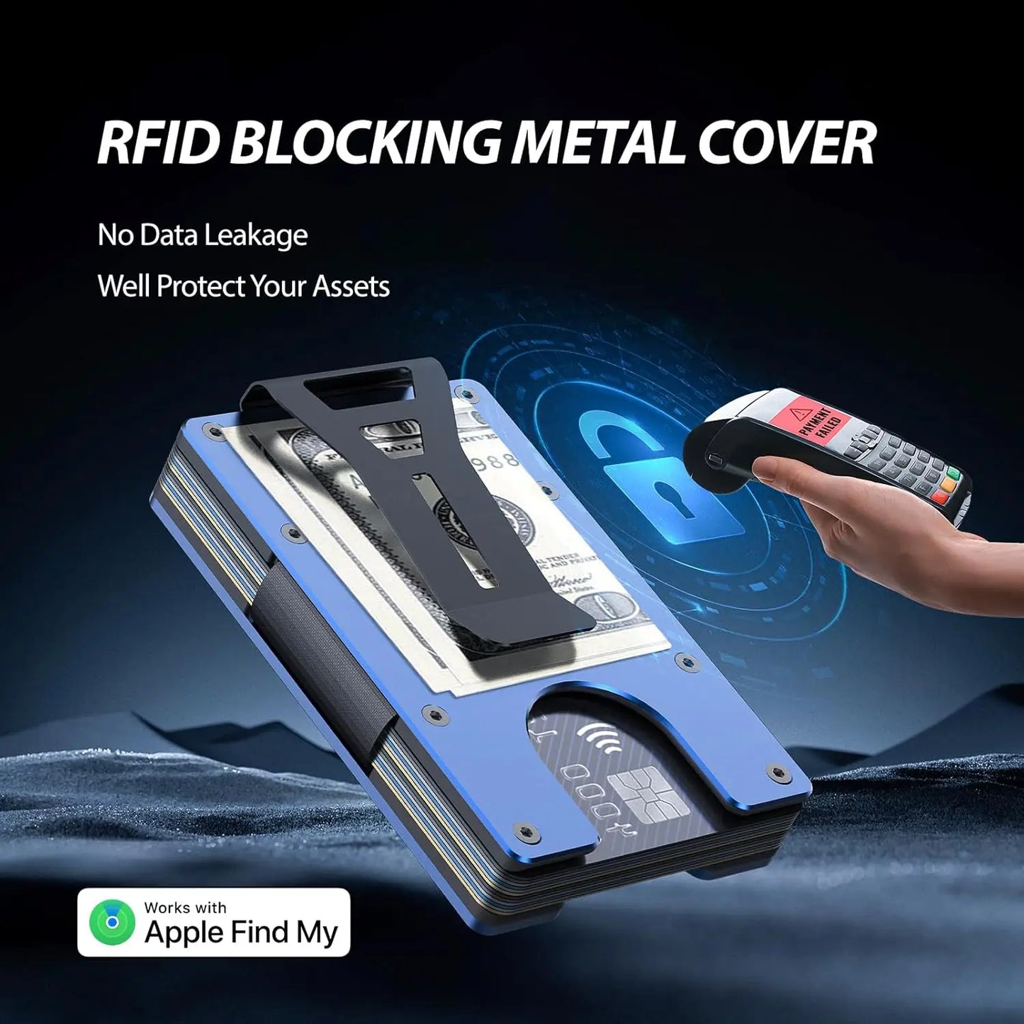 RFID Blocking Credit Card Holder, Slim Wallet For Men, Compatible with Find My iOS Only, Detachable Money Clip