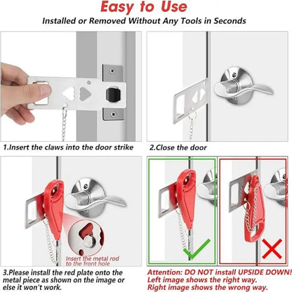 Portable Double Hole Door Lock Travel Safety Anti-Theft Security Lock for Home Hotel Apartment Dorm Room Personal Protection