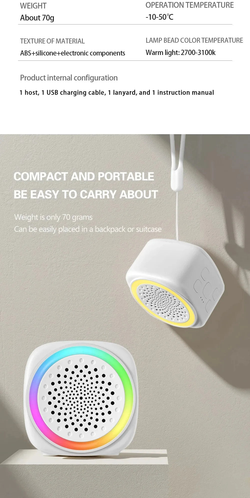 with RGB Lighting Baby White Noise Machine 26 Types Soothing Music with Timer Sleep Sound Player Night Light White Soft Lighting