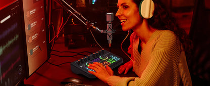 Gaming Audio Mixer,Streaming Mixer with Audio Interface BT Sound Board Voice Changer Sound Card,for PC Phone Live Streaming