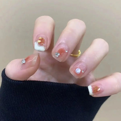 24pcs Press on Nails Square Head Fake Nails French Nail Press on Nails Waterproof Detachable Faux Fingernails Nail Tips for DIY