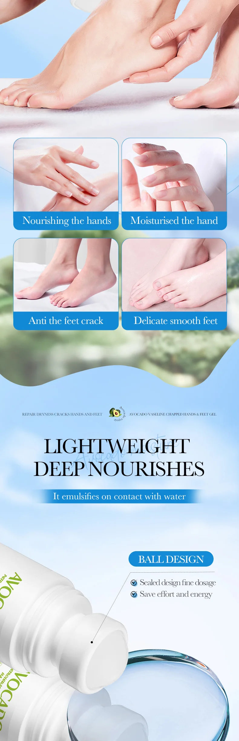 Avocado Hand and Foot Cream Condensation Bead Rolling Creams Moisturizing Nourishing Repairing Feet Hands skincare Creams