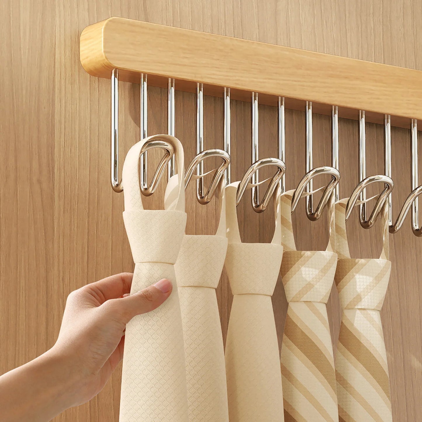 8/12 Hooks Retractable Wood Clothes Hanger Multi-functional Bra Storage Hanger Wall-mounted Wardrobe Hanger Clothes Organizer