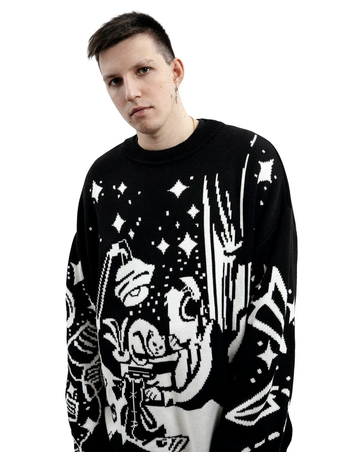 Oversized Sweaters Men Women Harajuku Anime Girl Graffiti Vintage Knitted Sweater lo-fi Winter Unisex Cotton Pullover Streetwear