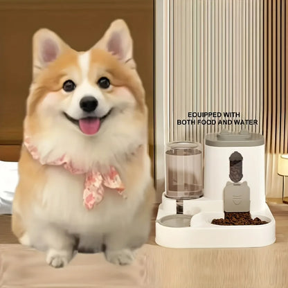 Automatic Dog Cat Feeder and Water Dispenser, No Battery Needed, 2-in-1 Integrated Food Feeder and Water Bowl Set, Pet Feeder