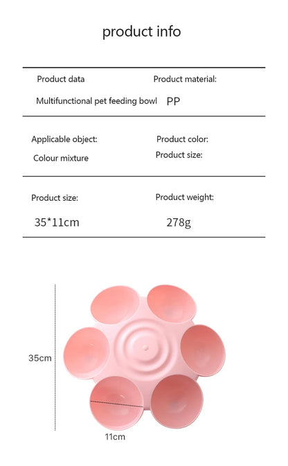 Six-in-one Dog Bowl Puppy Slow feeder Dog Bowl Cat Water Bottle flower-shaped cat Water feeding bowl Healthy Eating plate Pet ac