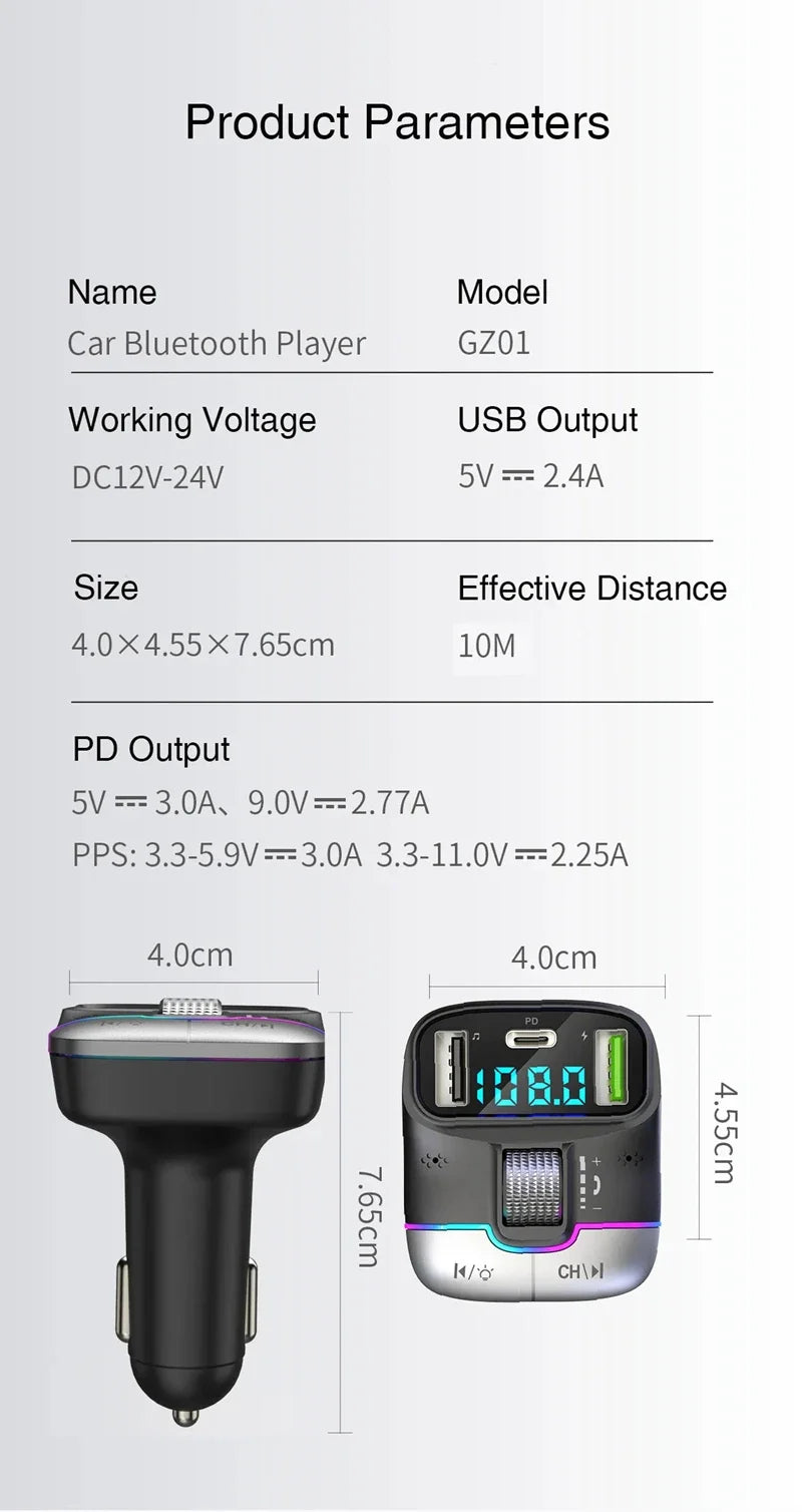 Xiaomi FM Transmitter Bluetooth 5.4 Hands-Free Portable Car AUX Radio Modulator MP3 Player with Fast Charging Adapter