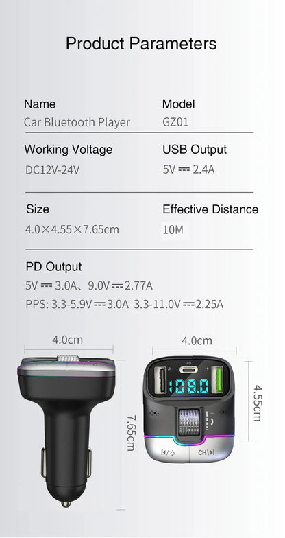 Xiaomi FM Transmitter Bluetooth 5.4 Hands-Free Portable Car AUX Radio Modulator MP3 Player with Fast Charging Adapter