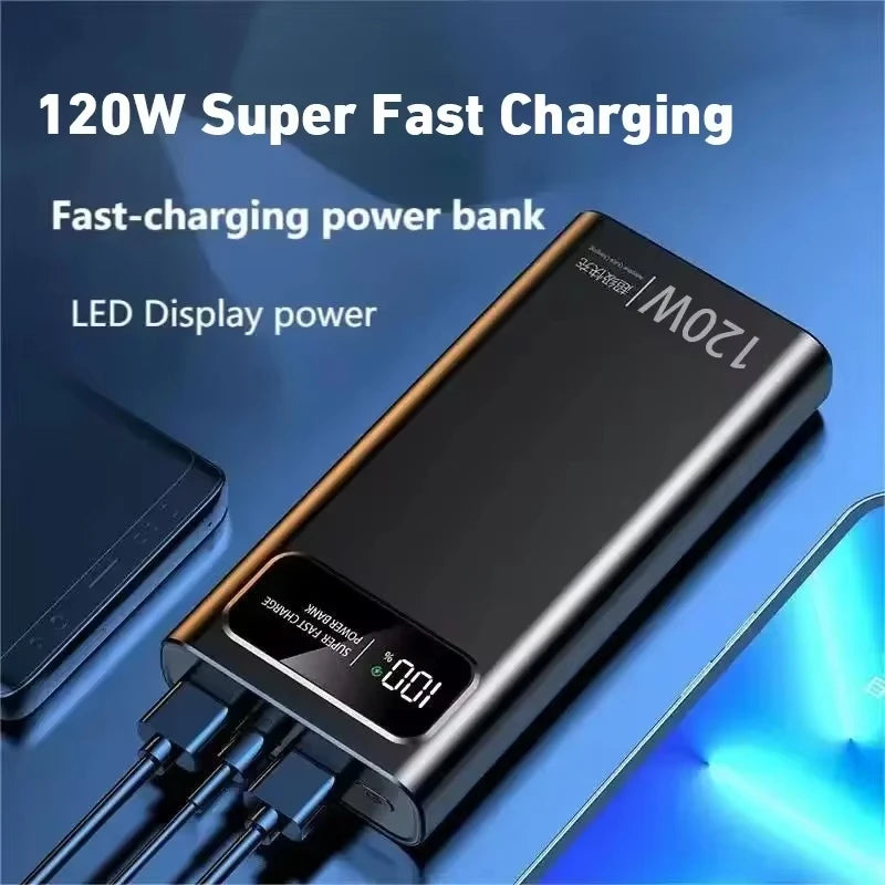 New 120W Super Fast Charging Power Bank With LED Digital Display 200000mAh Large Capacity External Battery Portable For phones