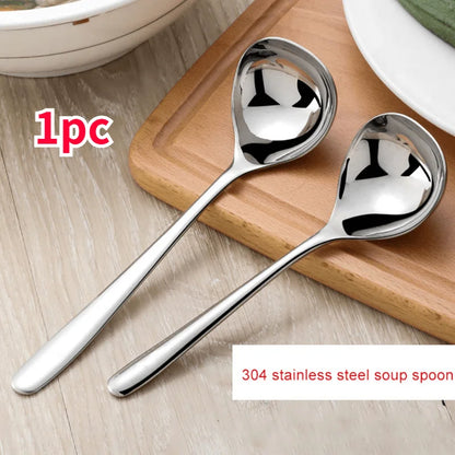1pc Stainless Steel Thickening Spoon Creative Long Handle Durable Hotel Hot Pot Spoon Soup Ladle Home Kitchen Essential Tools