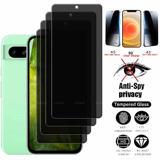 4Pcs For Google Pixel 8A Glass Google Pixel 8A Tempered Glass 9H HD Privacy Anti-Spy Cover Glue Screen Protector Google Pixel 8A