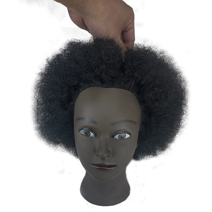 8 Inch 100% Human Hair Afro Mannequin Head  Traininghead Styling Braid Hair Dolls Head for Practicing Cornrows and Braids