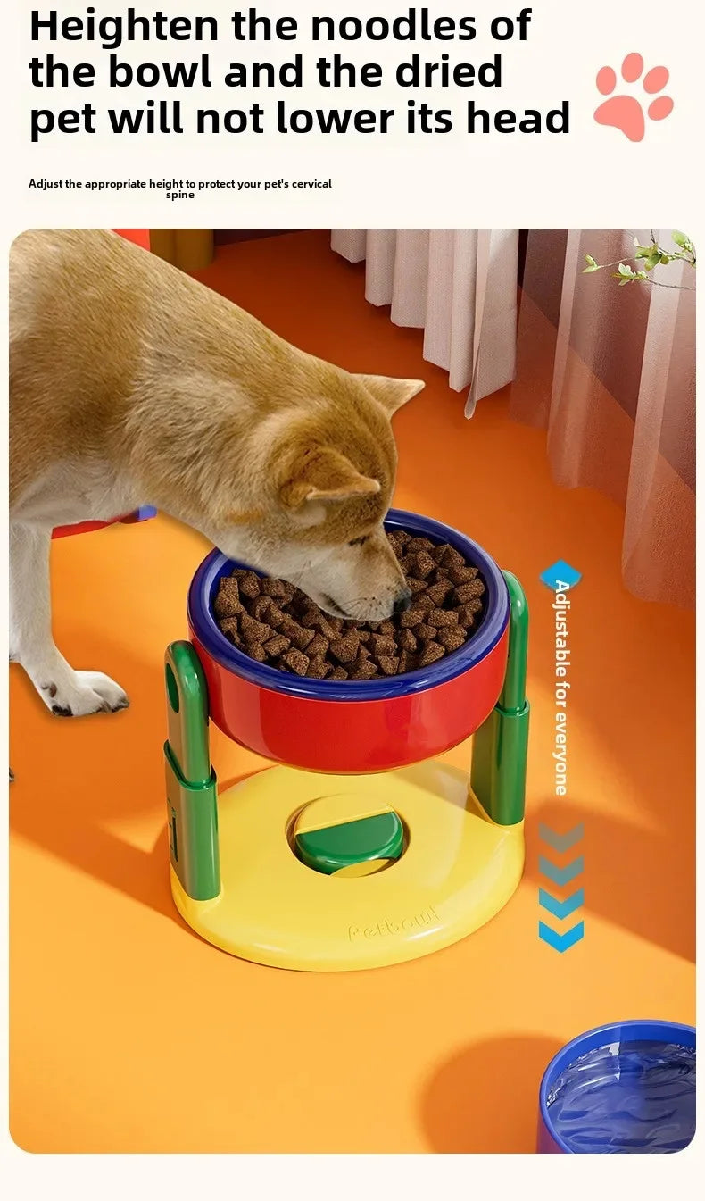 Pet Feeder Slow Feed Bowls Double Bowls Foldable with 3 Adjustable Height Suitable for Pets of Different Heights Water Feeding