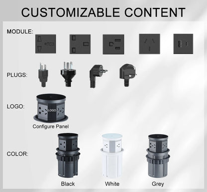 Tempered Glass Top Kitchen Counter Smart Pop Up Socket Push Button 4 Sides Electrical Socket with Usb Type-c Charger