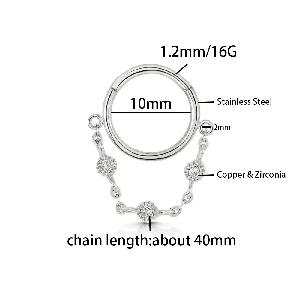 16G Stainless Steel Chain Conch Ear Piercing Hinged Clicker Segment Septum Ear Ring Cartilage Sleeper Earring Helix Piercing