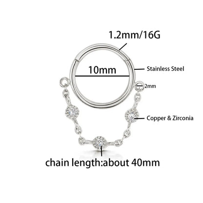 16G Stainless Steel Chain Conch Ear Piercing Hinged Clicker Segment Septum Ear Ring Cartilage Sleeper Earring Helix Piercing
