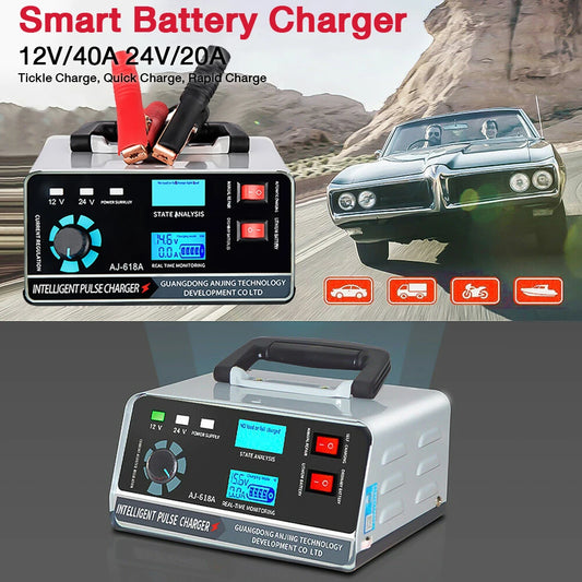 Metal Car Battery Charger 12V24V 400W Full Automatic Car Battery Charger Repair Battery Charger High Power Fast Charger