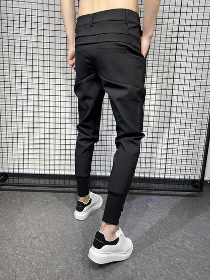 Black Harlan Draped Man Suits Pants Fluid 9 Cropped Fabric Designer Clothes Classic Trousers For Men Clothing Premium Up