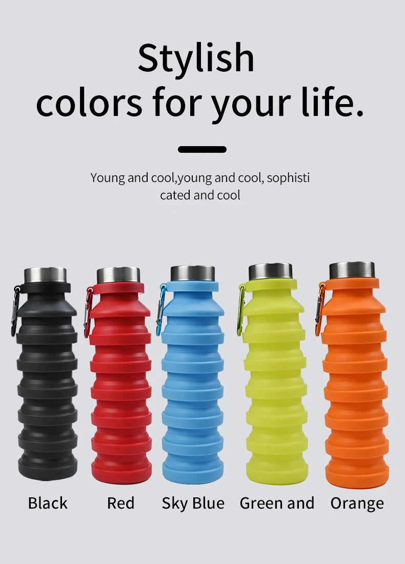 550ml collapsible water bottle cup, reusable BPA-free silicone collapsible water bottle, suitable for hiking in travel gym