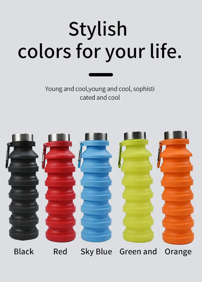 550ml collapsible water bottle cup, reusable BPA-free silicone collapsible water bottle, suitable for hiking in travel gym