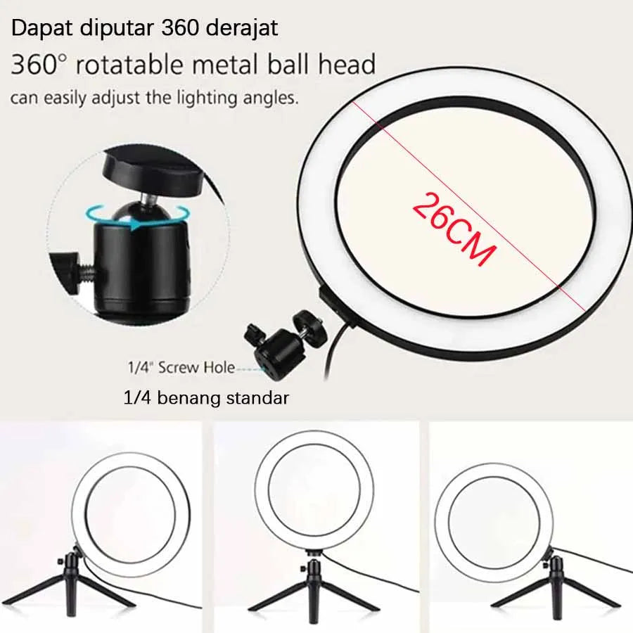 LED Selfie Ring Light 10-inch USB Plug 3-tone Lighting Photography Light Video Recording Live Broadcast Fill Light