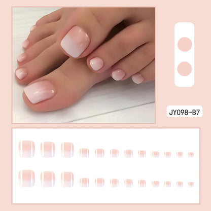24 Pcs French Design Fake Toe Nail Press on Toe Nail Summer False Nails Acrylic Reusable Toe Nail Decorated Nails With Tool Kit