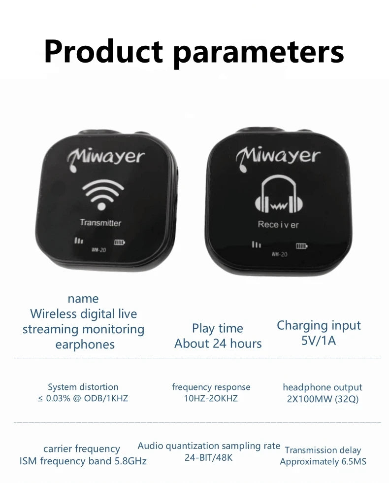 Miwayer 5.8G Wireless In Ear Monitor System Transmitter Receiver System IEM System with Transmitter Receiver Automatic Pairing