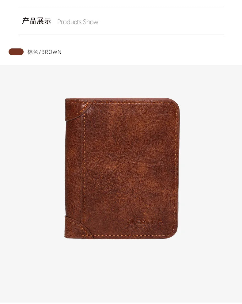 Men's Wallets RFID Blocking Genuine Leather Trifold Business Short Purse Wallet for Men with ID Window and Credit Card Holder