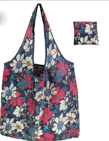 Large Reusable Shopping Bag Women's Foldable Floral Environmentally Friendly Portable Tote Bag Grocery Storage Bag