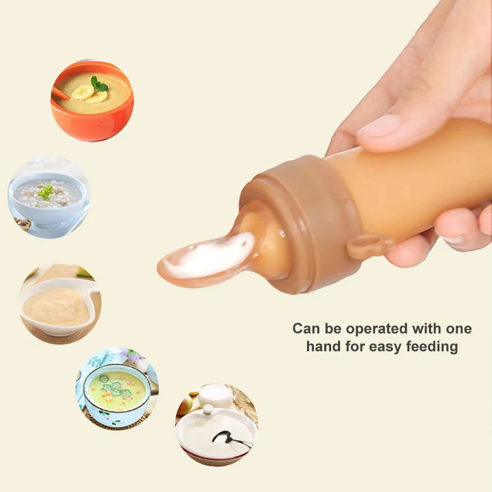 Baby Feeding Bottle + Teether Baby Silicone Rice Paste Cereal Feeding Squeeze Bottle Spoon Feeder for Newborn Child Utensils