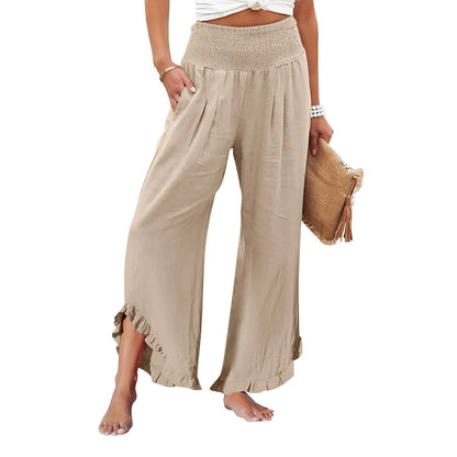 Summer Womens Palazzo Pants Summer Casual Flowy Wide Leg Trousers Beach Travel Vacation Outfits All Match Loose Baggay Pants