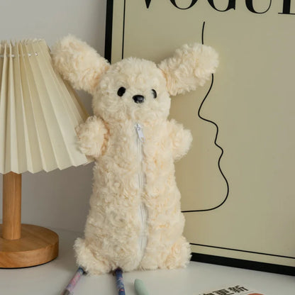 Korea Style Puppy Pencil Case Soft Plush School Stationary Big Capacity Pen Bag For Student  Stationary