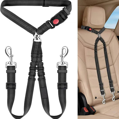Double-headed Dog Safety Harness Pet Car Headrest Restraint Device Adjustable Tension Split Connection Safety Harness for Travel