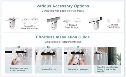 Smart Automatic Curtain Opener-Remote Control With App/Timer/Voice,Upgraded High-Performance Motor(For Roman Rod/T/U Track 3in1)