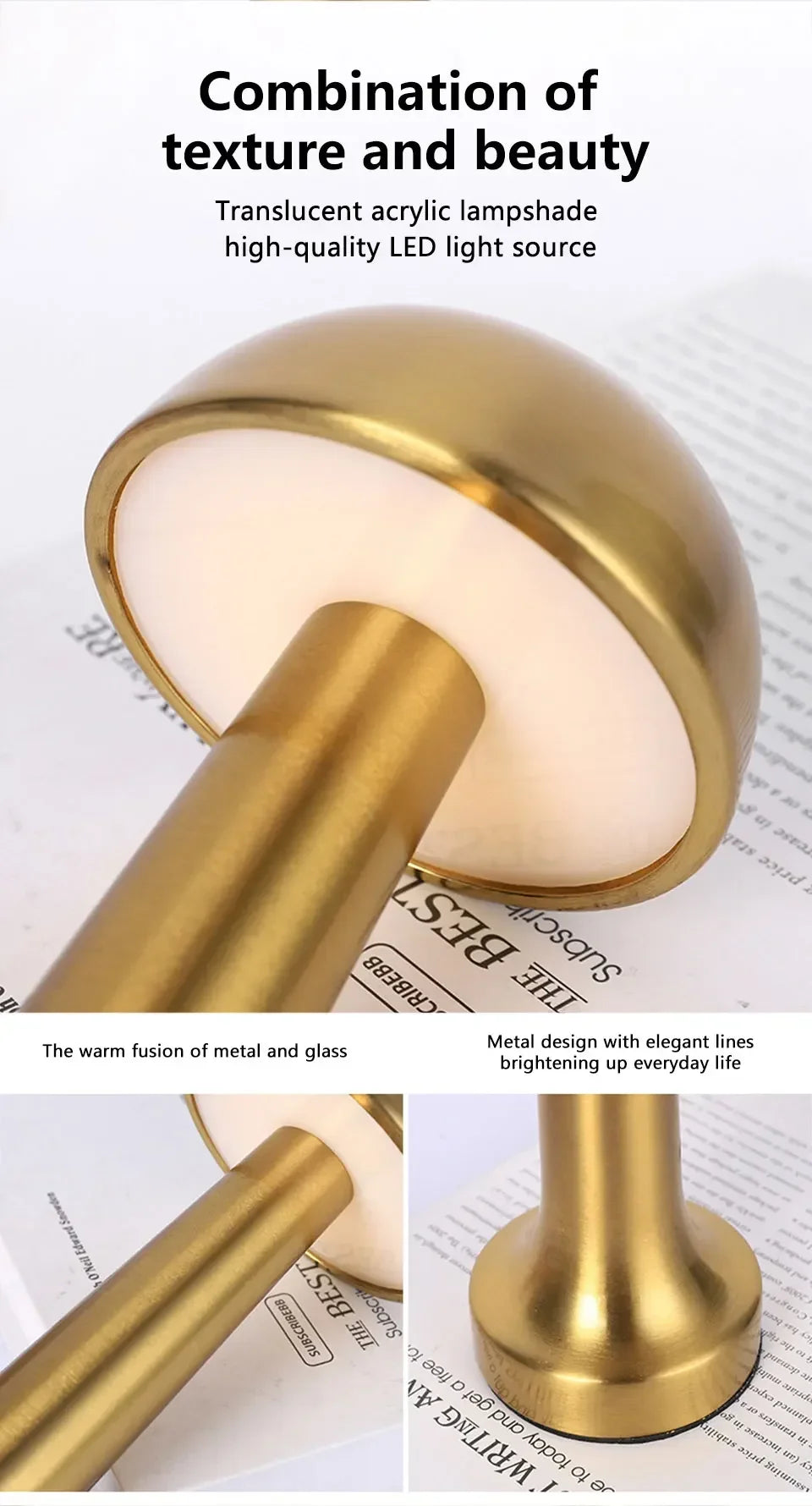 LED Touch Table Lamp Metal Rechargeable Desktop Night Light For Bedroom Restaurant Coffee Bar Study Desktop Decoration Light