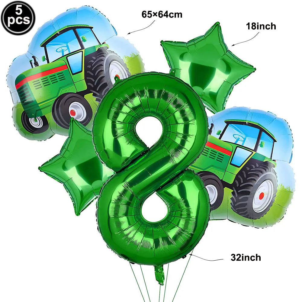 Green Farm Tractor Tableware Napkins Tablecloth Farm Tractor Theme Birthday Decor Birthday Banner Balloon Caketopper