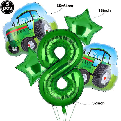 Green Farm Tractor Tableware Napkins Tablecloth Farm Tractor Theme Birthday Decor Birthday Banner Balloon Caketopper