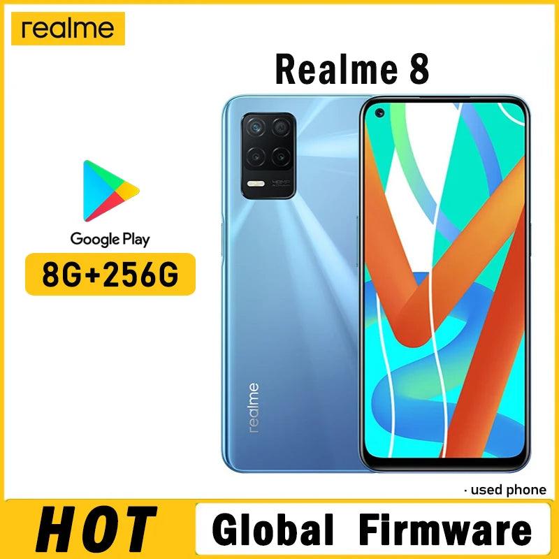 OPPO Realme 8 5G smartphone Global firmware MTk Dimensity 700 Realme UI 3.0 6.5" 8GB 256GB 48MP Camera Used Phone