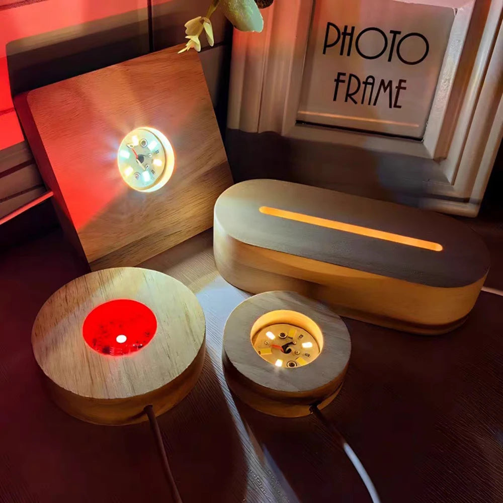 Wood Desktop Decorative Lights Light Base Night Light Wooden Led Usb Display Light Display Stand Lamp Holder Lamp Art Ornament