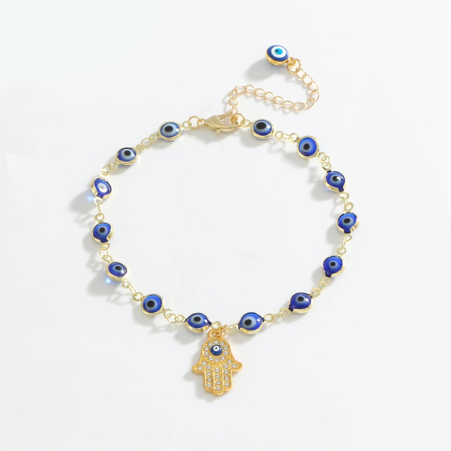 Devil's Eye Fatima's Hand Set Zircon Pendant Women's Tropical Beach Wind Copper Plated Golden Jewelry Gift Banquet Feet Chain