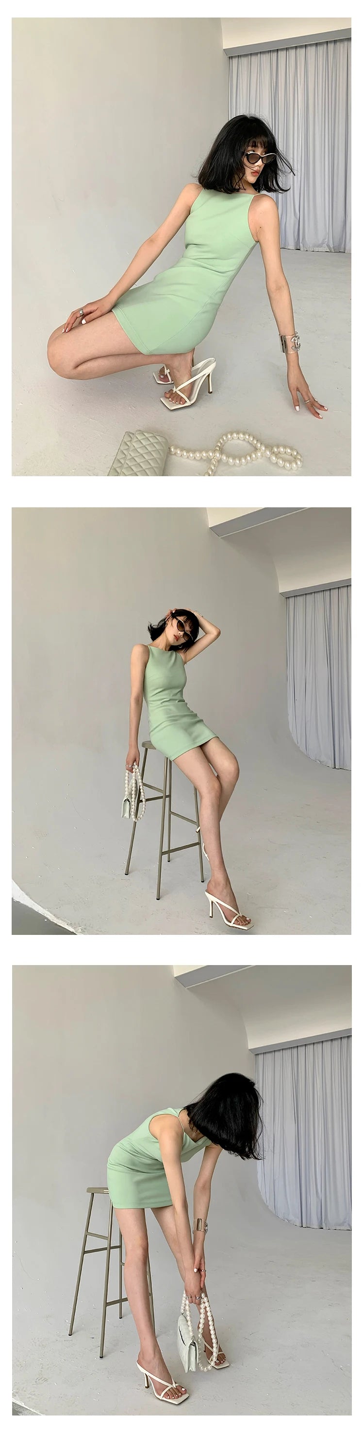 Jielur Summer Women New Spaghetti Strap Elegant Party Mini Dress Female Fashion Sexy Ladies Sleeveless Clothes