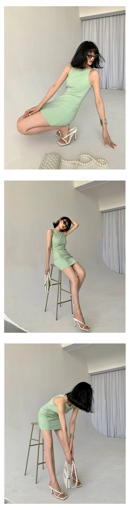 Jielur Summer Women New Spaghetti Strap Elegant Party Mini Dress Female Fashion Sexy Ladies Sleeveless Clothes