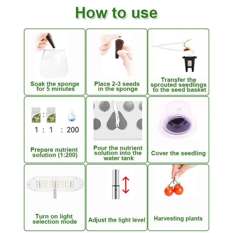 Hydroponics Growing System Indoor Garden Herb Garden Kit Indoor with LED Grow Light Quiet Smart Water Pump Automatic Timer Plant