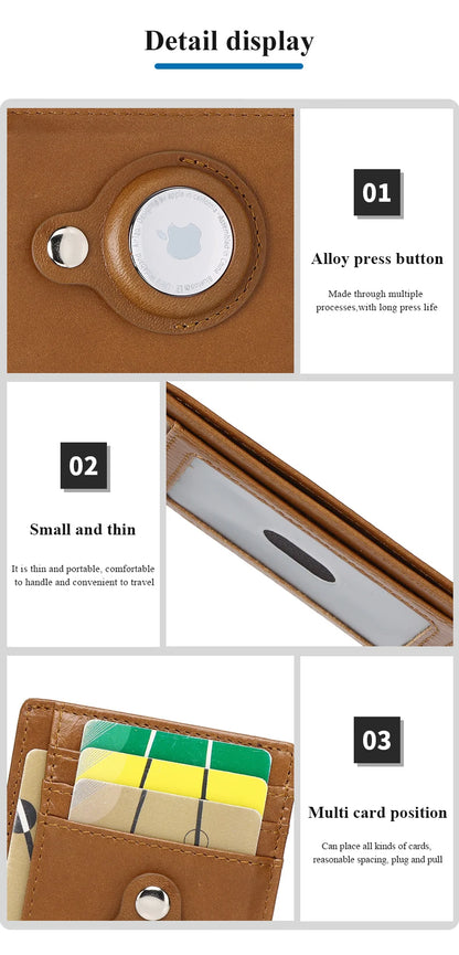 SCHLATUM Genuine Leather RFID Slim Minimalist Card Holder High Quality Apple Airtag Protective Case Men Business Wallet