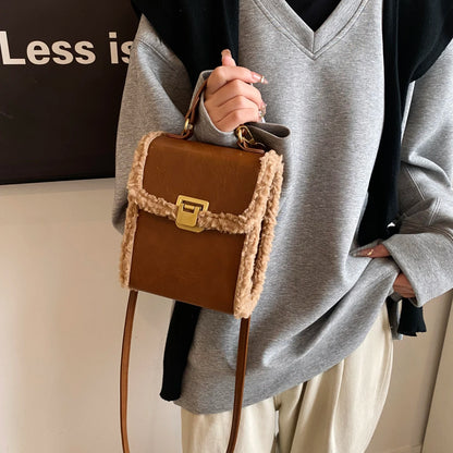 Fashion Small Totes Bag 2024 Trend PU Leather Shoulder Bags for Women Cute Short Handle Crossbody Phone Bag Luxury Fur Handbags
